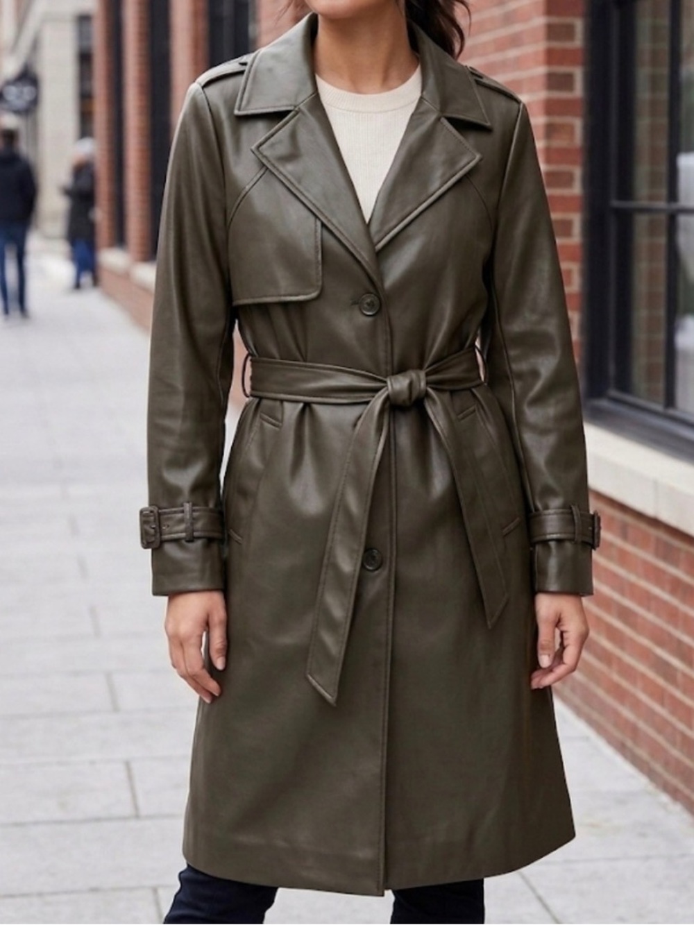 Ellen Tracy - Olive Faux Leather Trench Coat NWOT